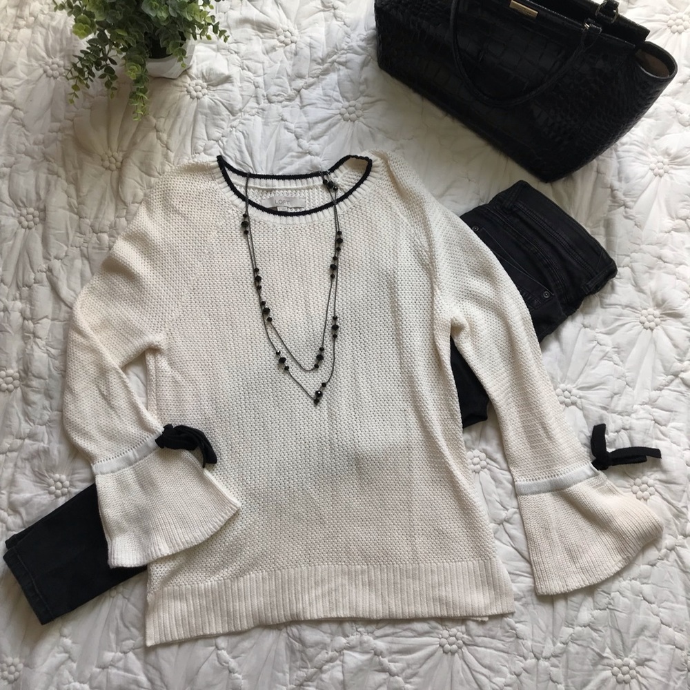 LOFT Cream Knit Sweater with Bell Sleeves